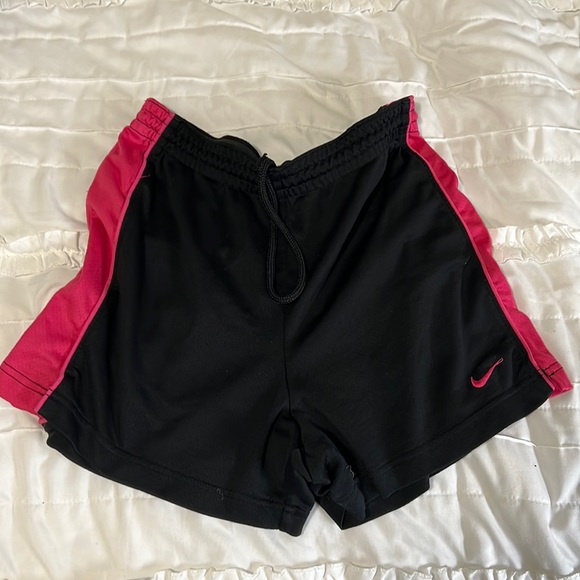 Black and pink Nike athletic shorts with draw string - Picture 2 of 3
